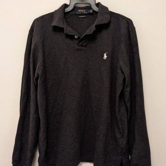 Ralph Lauren Custom Slim Fit Dark Grey Long Sleeve Polo - Picture 1 of 8